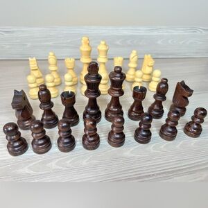 Set of Wooden Chess Pieces  3" King 32 Pieces Felt Bottom (No Board Included)